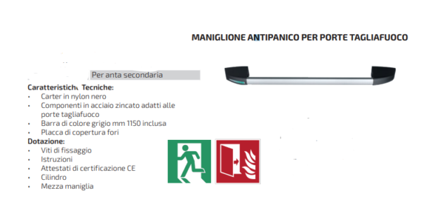 Maniglione antipanico a leva per anta secondaria - immagine 2